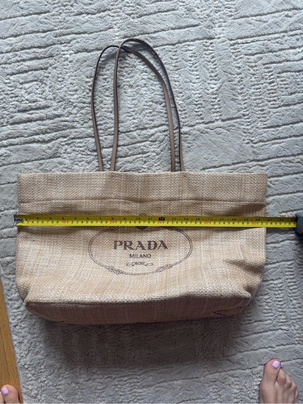 Prada Beige Woven Tote with Logo - Picture 4 of 7